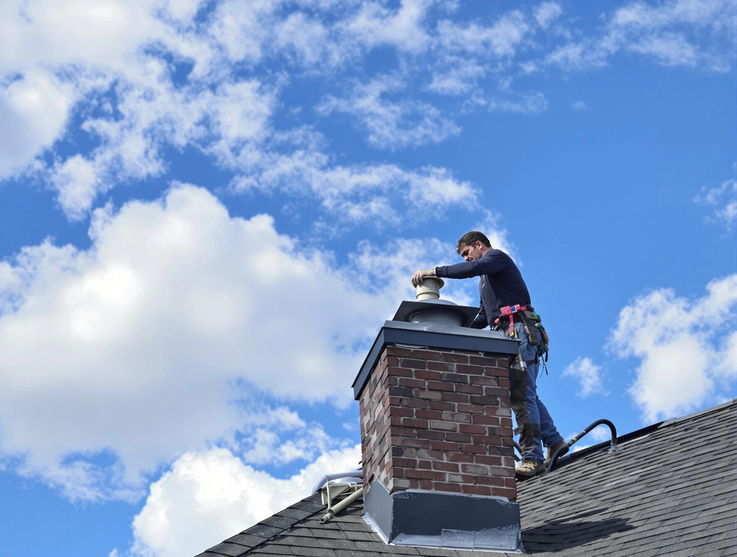 Mahwah Chimney Sweep installing a sturdy chimney cap in Mahwah, NJ