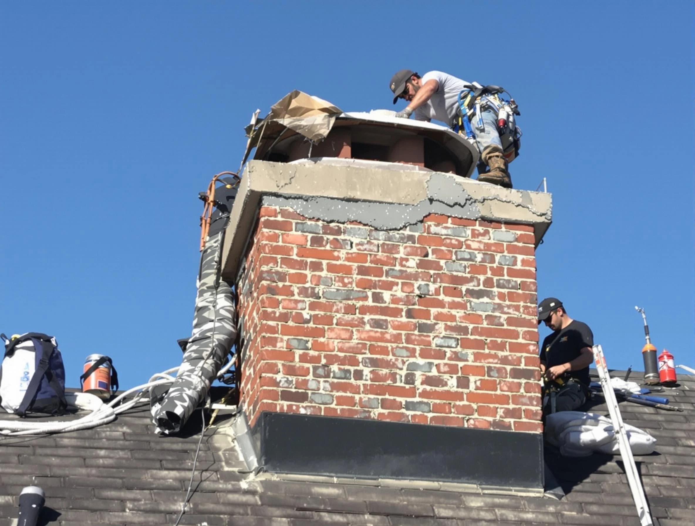 Mahwah Chimney Sweep installing a custom chimney crown in Mahwah, NJ