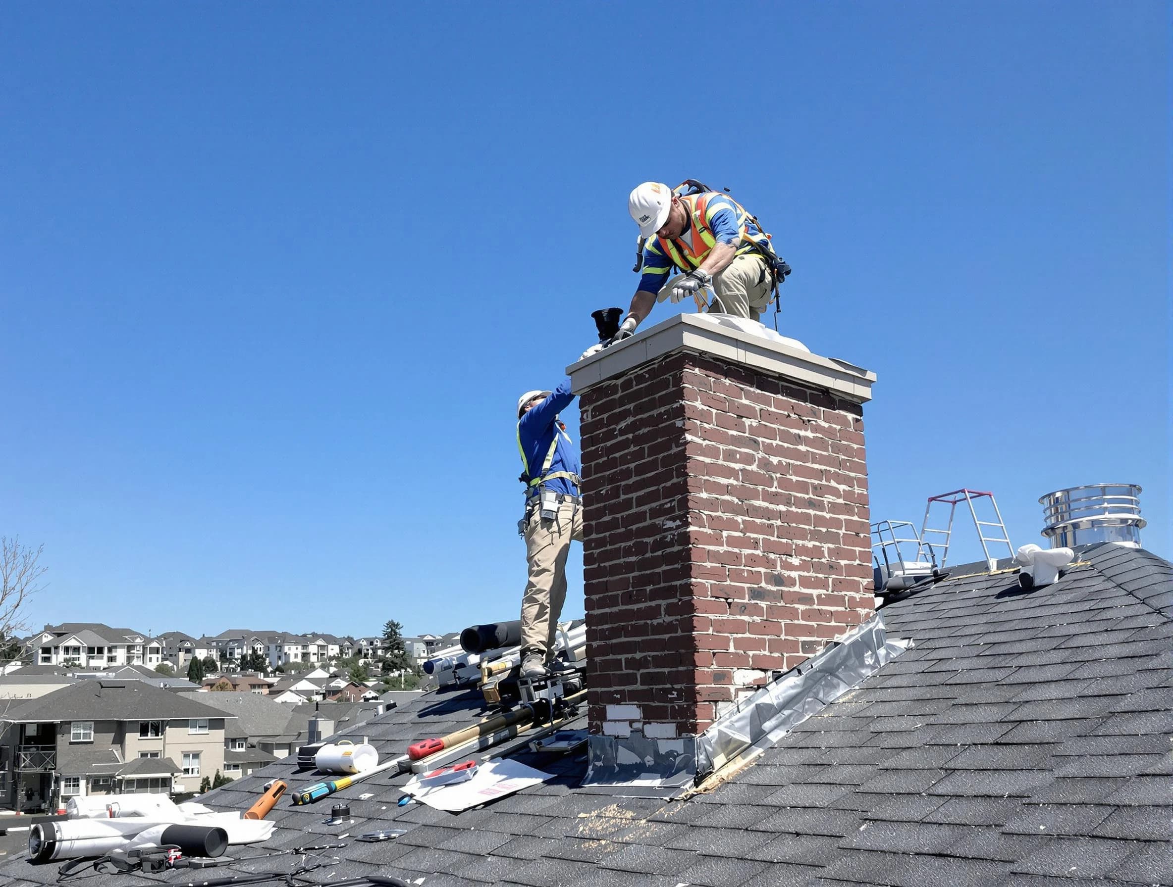 Mahwah Chimney Sweep repairing a chimney crown in Mahwah, NJ