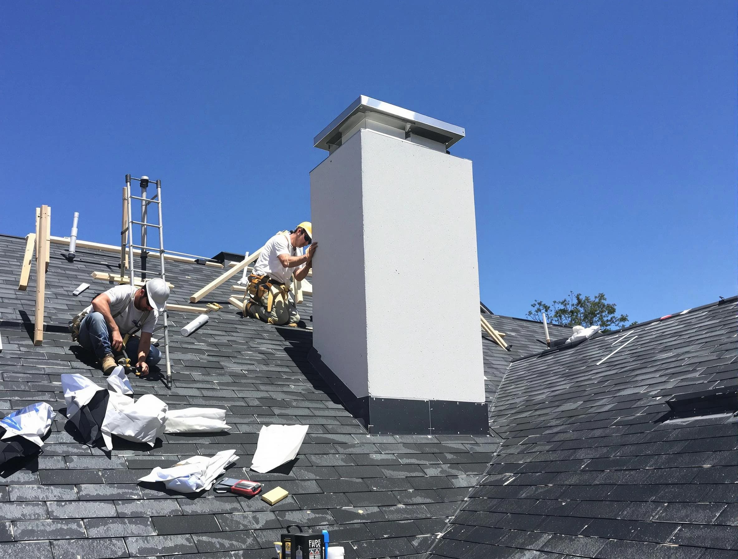 Mahwah Chimney Sweep crew installing a new chimney in Mahwah, NJ