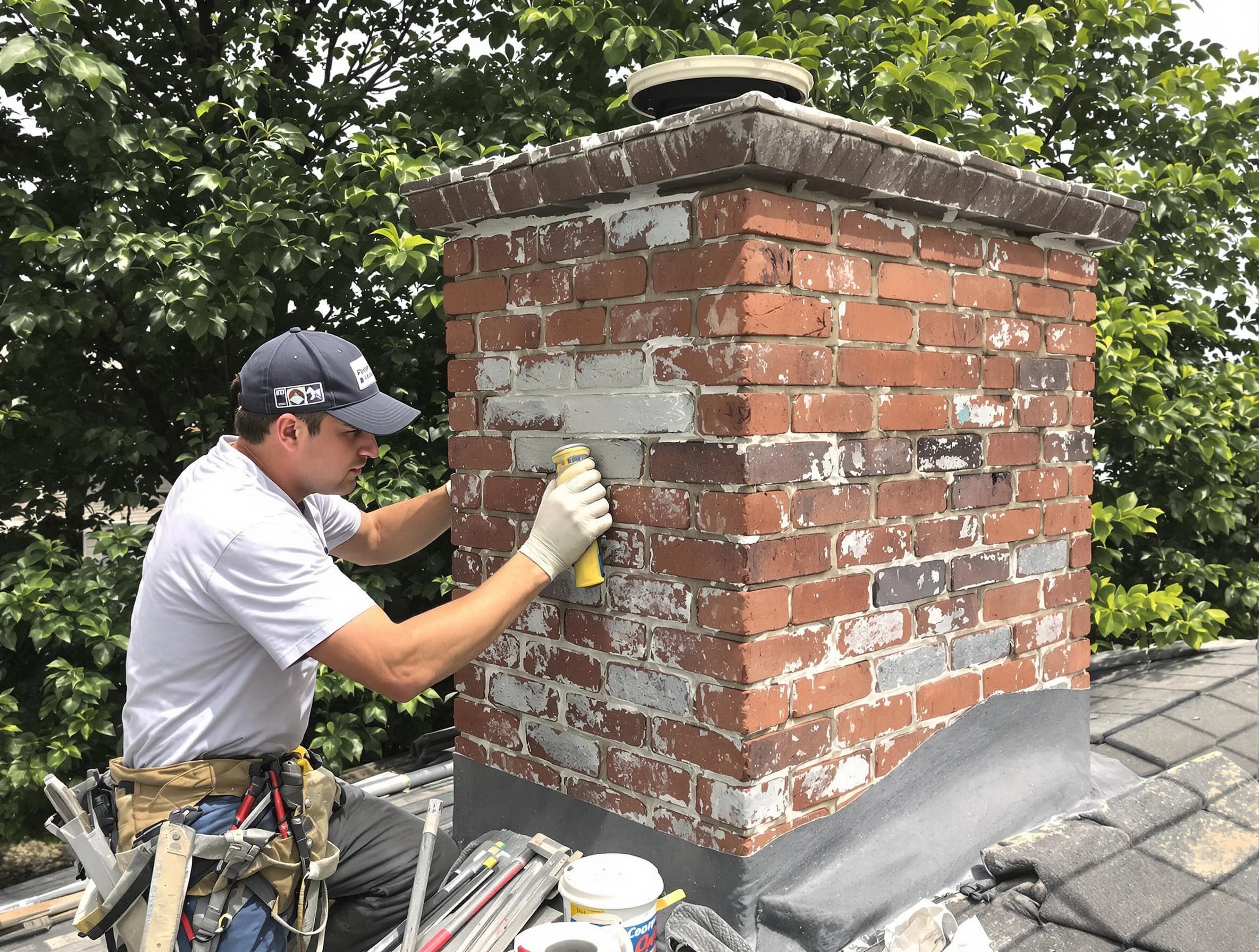 Mahwah Chimney Sweep restoring an aging chimney in Mahwah, NJ