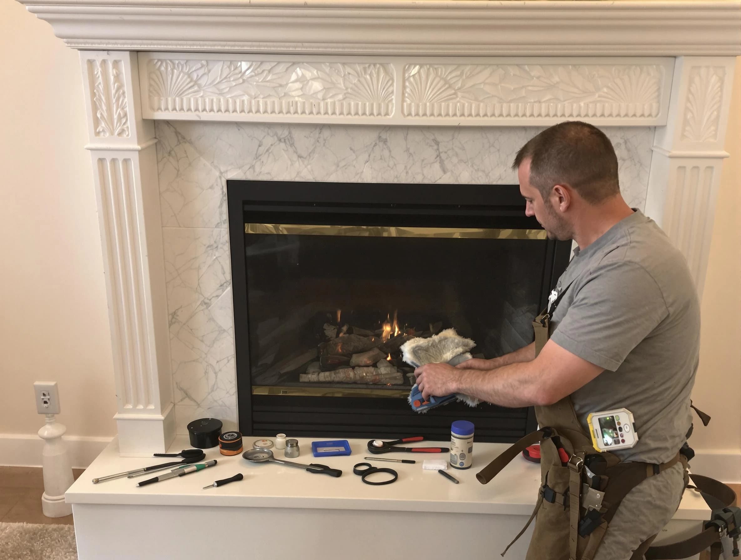 Mahwah Chimney Sweep performing fireplace maintenance in Mahwah, NJ