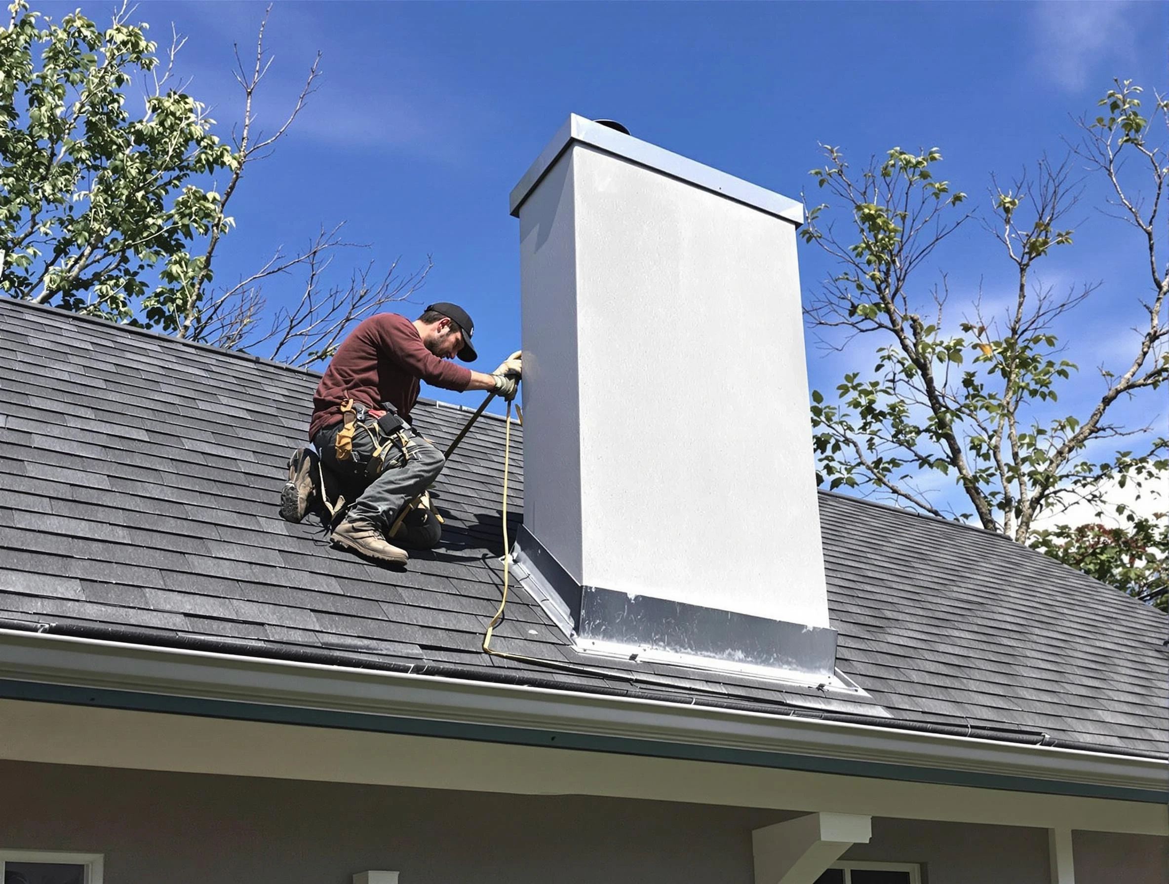Mahwah Chimney Sweep team member finishing chimney construction in Mahwah, NJ