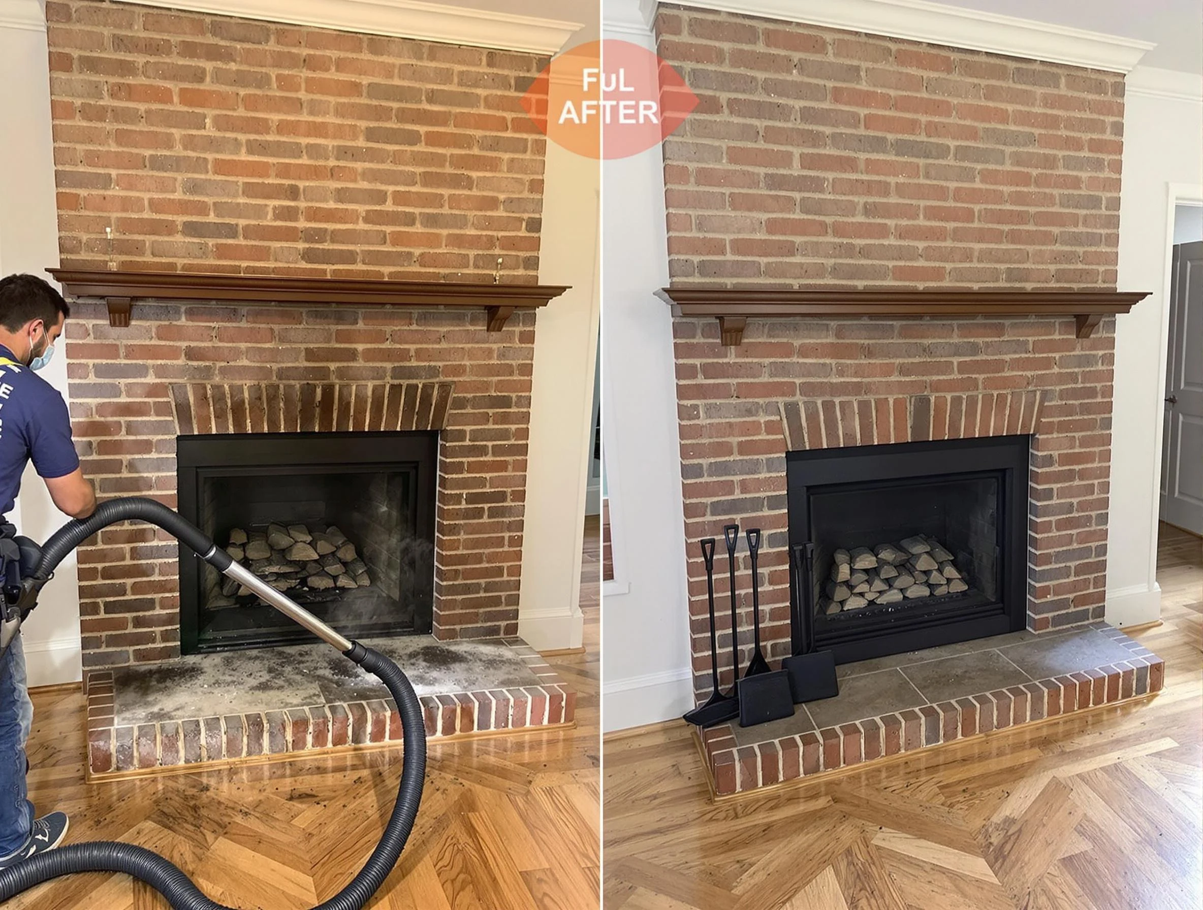 Mahwah Chimney Sweep carefully sanitizing a fireplace in Mahwah, NJ